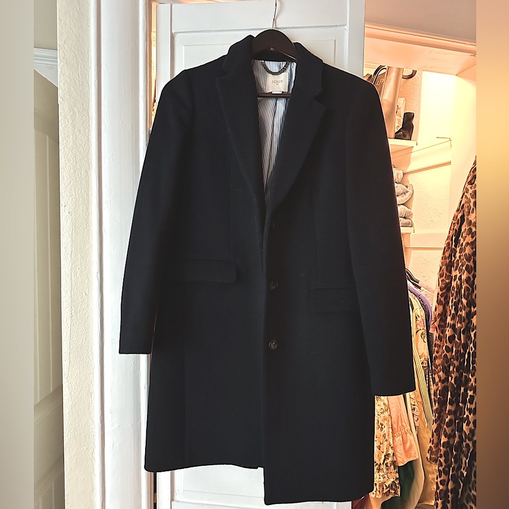 J Crew navy wool lady topcoat